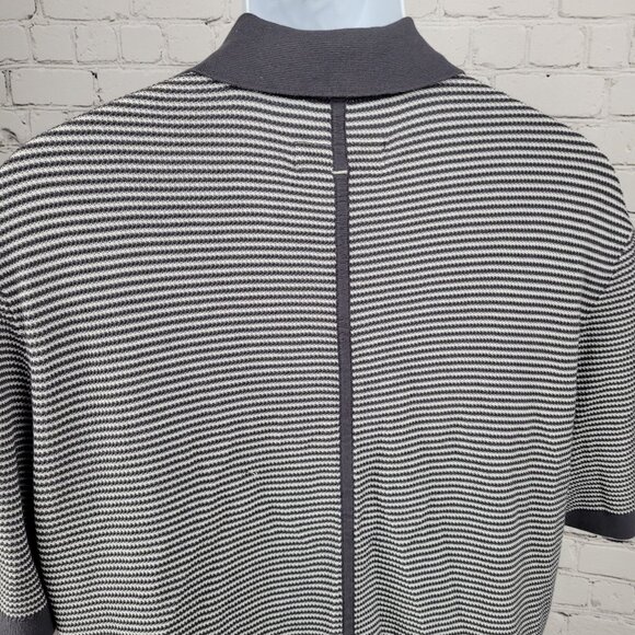 Rag & Bone Grey White Harvey Striped Cotton-Blend Johnny Polo Shirt Large L - Picture 12 of 16